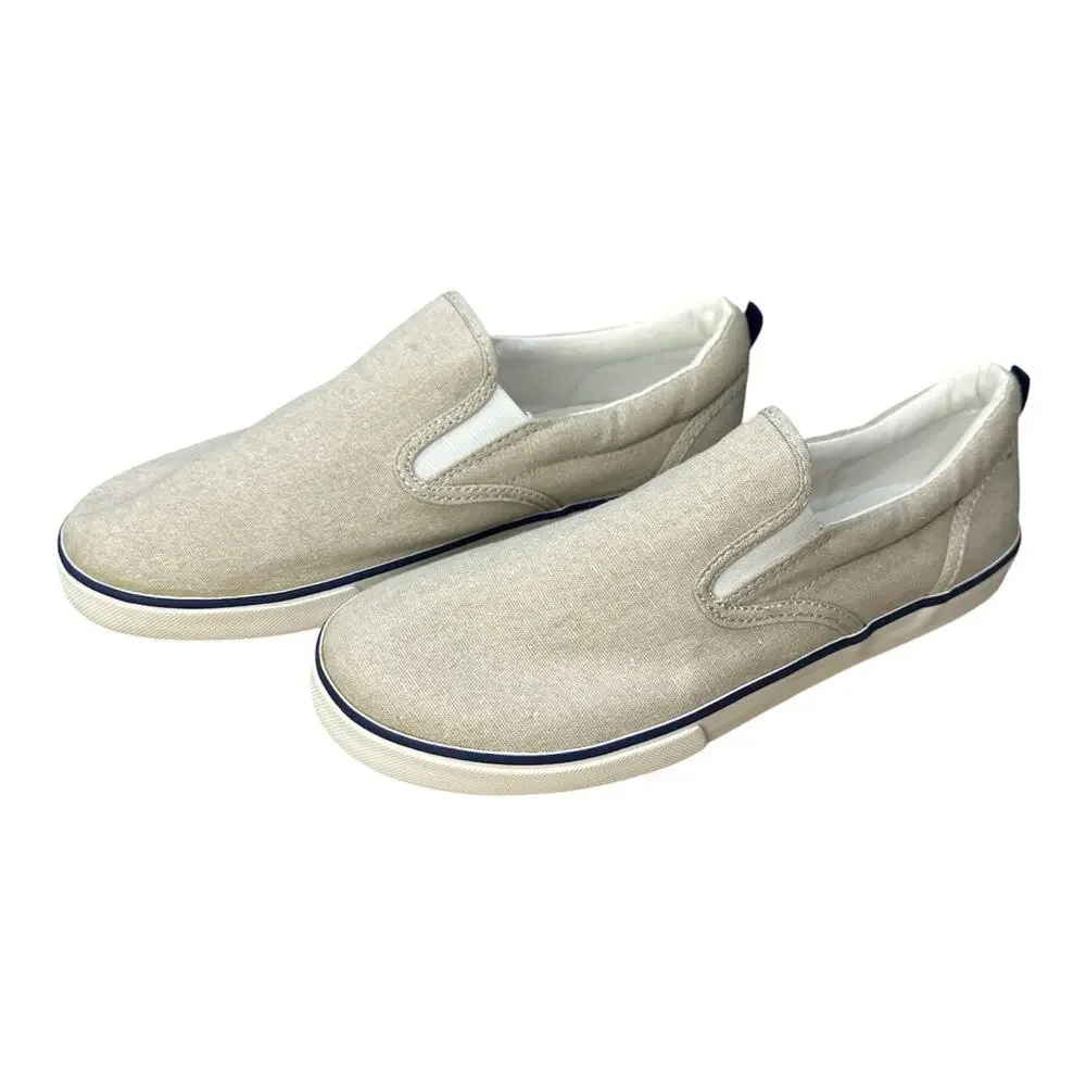 Gap Kids Canvas Slip On Shoes Beige Khaki Boys Unisex US 5 Youth Casual EUC